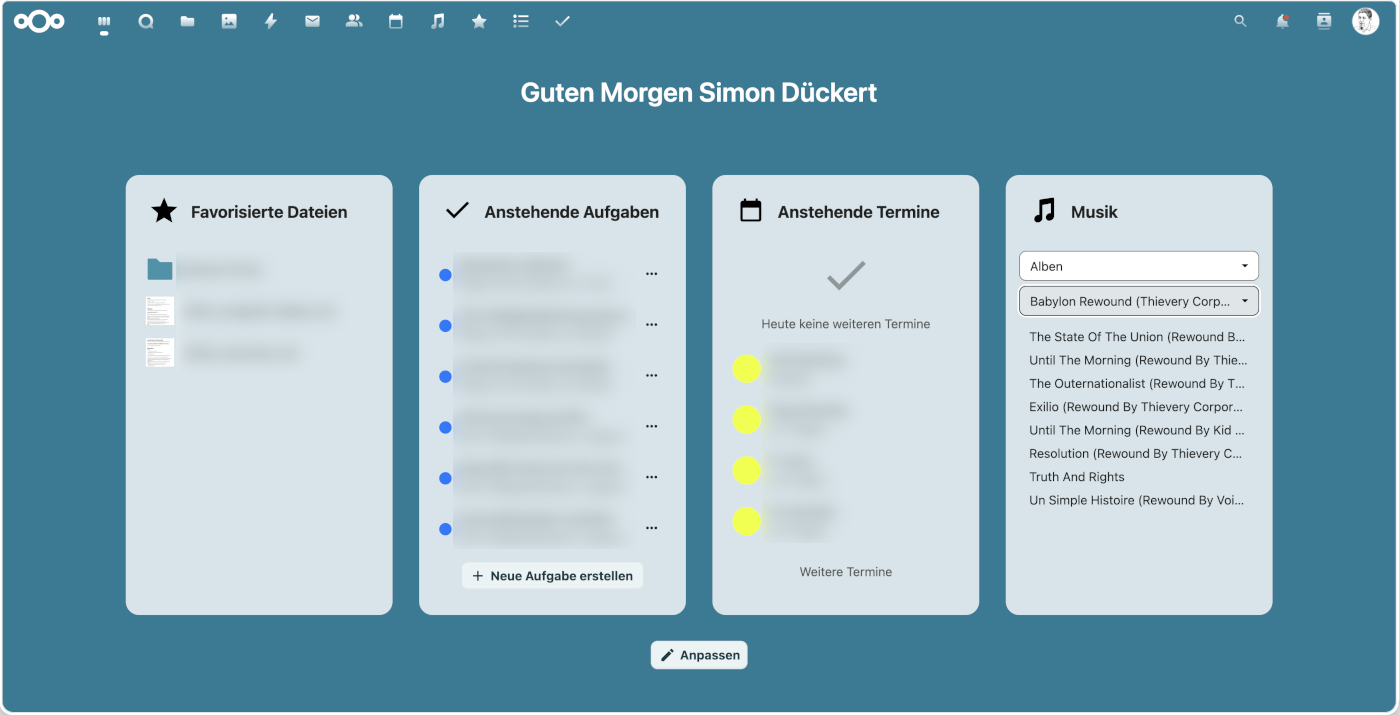 Screenshot der Nextcloud Startseite